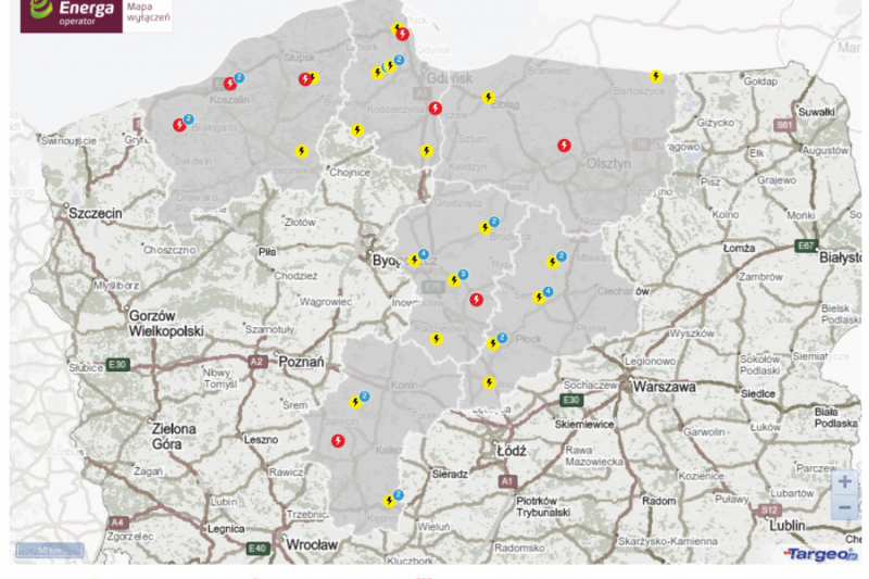 Mapa wyłączeń prądu Energi popularna przy wichurach MAPA ON LINE